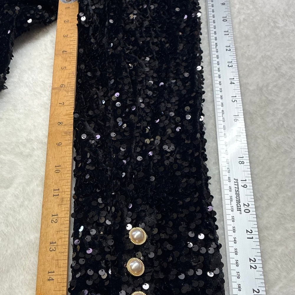 Nanette Lepore Sequin Jacket Womens Small Black New Pearl Button Frayed Trim - Picture 11 of 14
